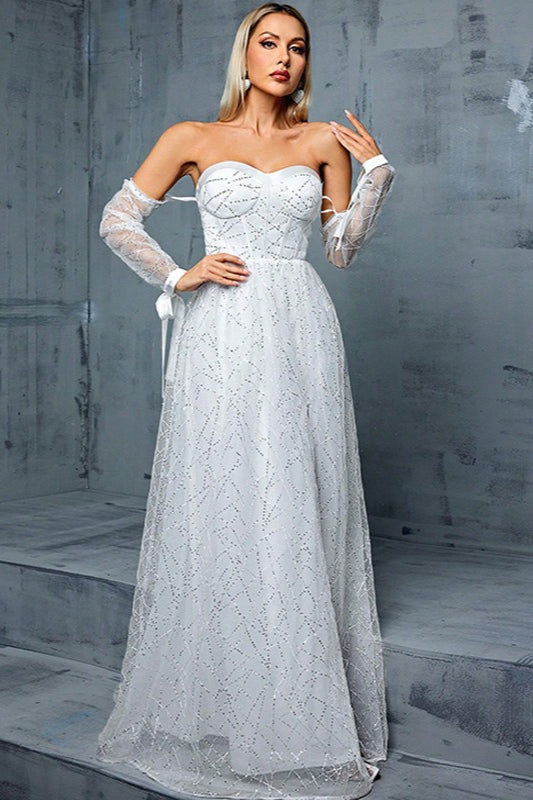 French Off Shoulder Long Sleeve Mesh Prom Dress Secondary image