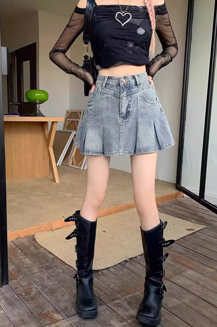 Denim High Waist A line Mini Skirt Secondary image