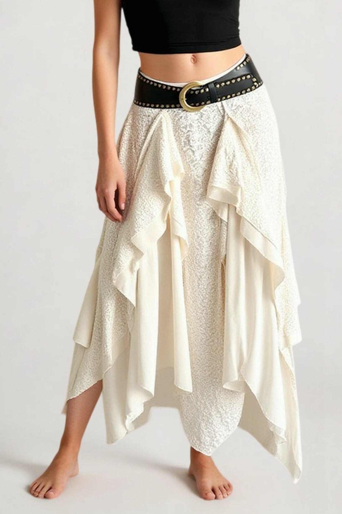 Asymmetric Wave Hem Tiered Midi Skirt Main image