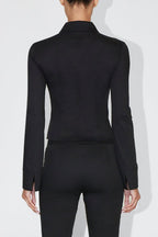 Casual Zip Front Square Neck Long Sleeve Top