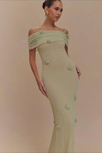 Solid Knit Floral Bandeau Bodycon Dress
