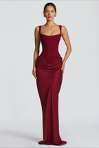 Solid Square Neck Ruched Panel Bodycon Party Dress