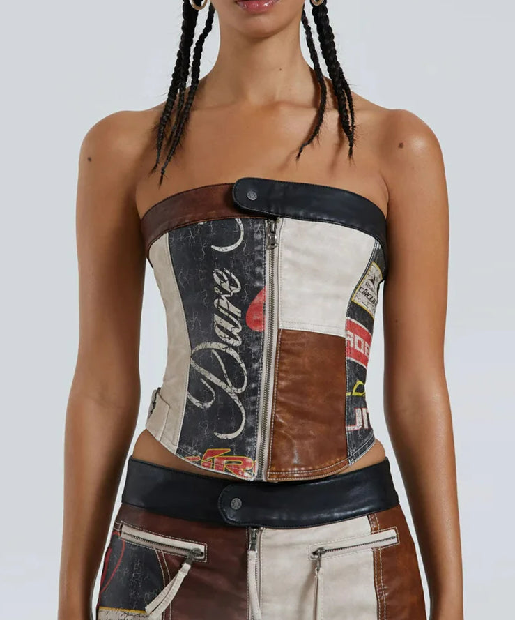 PU Patchwork Zip Button Strapless Secondary image
