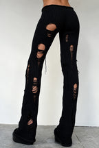 Distressed Ribbed Knit Flared Pants