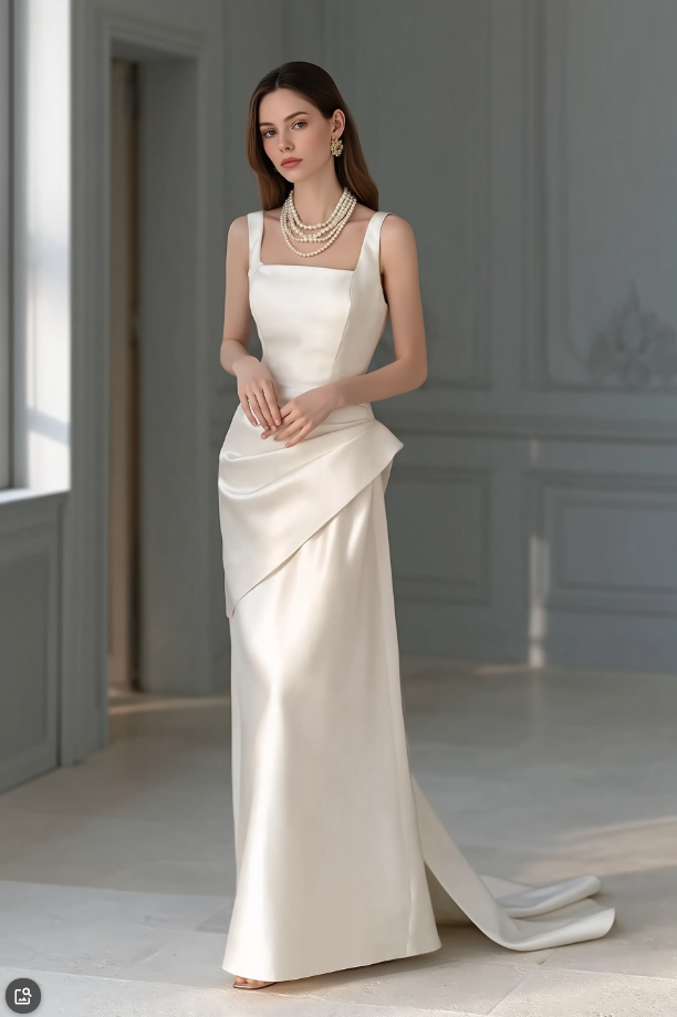 Minimalist High End Elegant Satin Wedding Dress