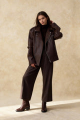 Black Zippers Oversized Leather Coat
