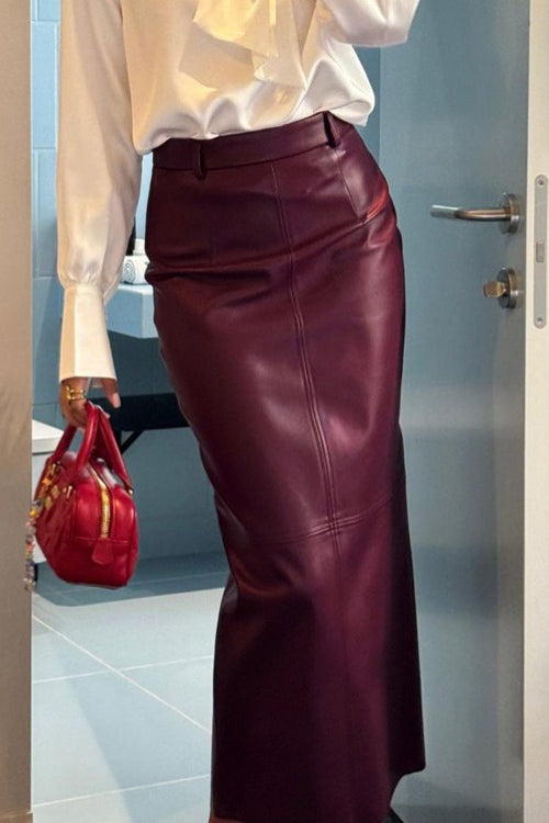 High Waist PU Leather Bodycon Maxi Skirt Main image