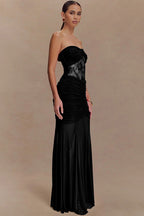 Strapless Ruched Cutout Bodycon Lace Dress