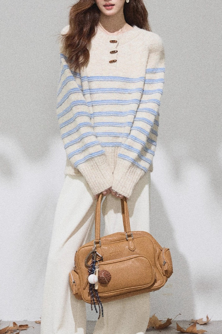 Vintage Stripe Placket Knit Top Main image