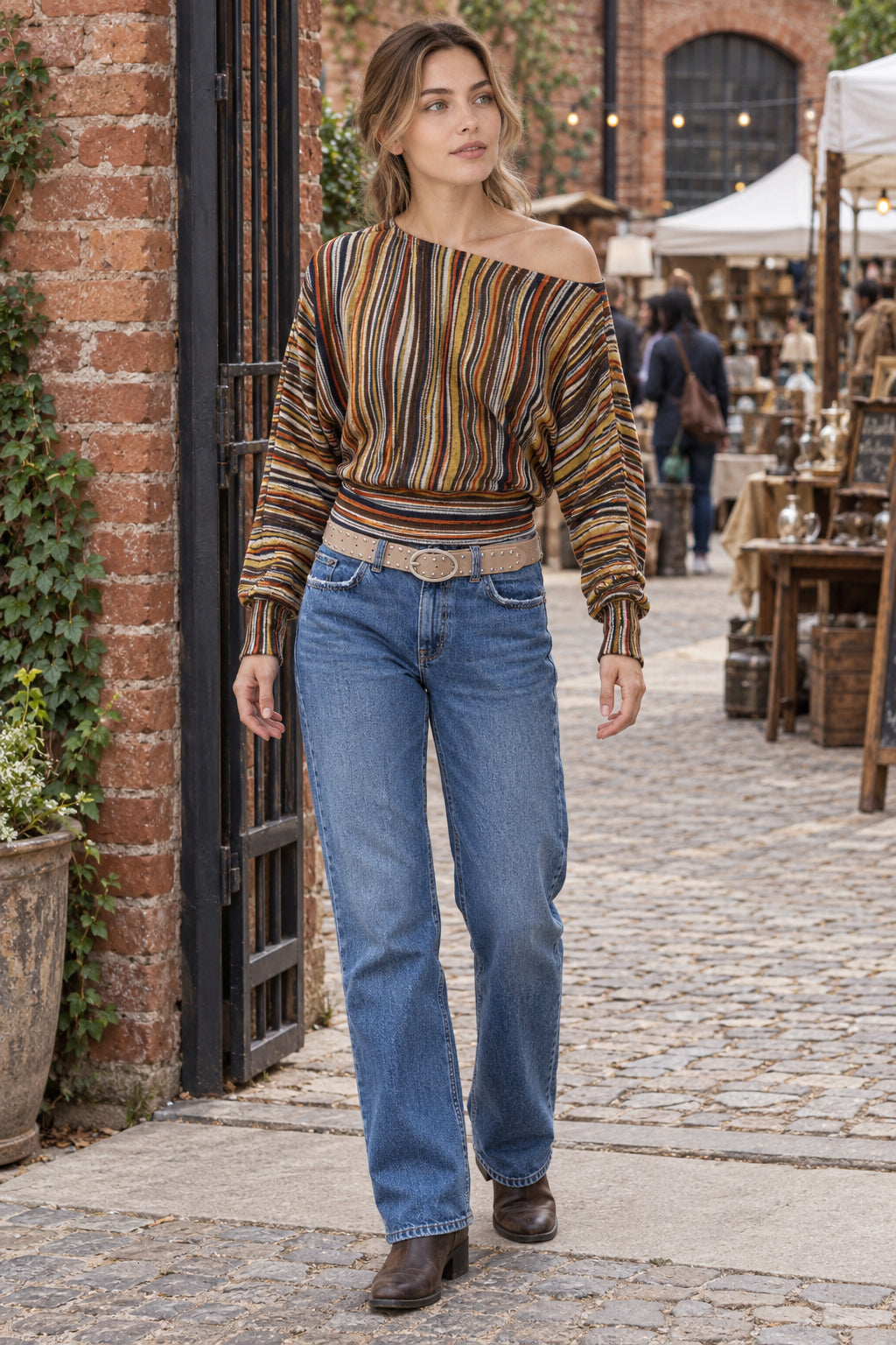 Multicolor Asymmetric Stripe Knit Top Main image