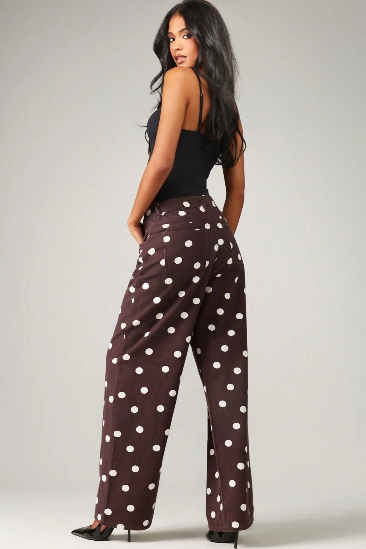 Polka Dot Wide Leg Denim Pants