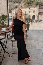Black Asymmetric Neckline Formal Dress
