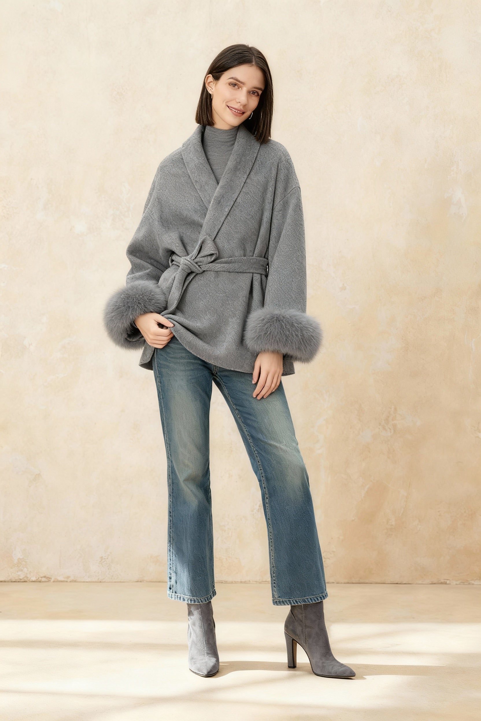 Cashmere Coat With Fur Cuffs Fox Fur Overcoat Secondary image