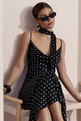 Elegant Polka Dot Cowl Neck Maxi Dress