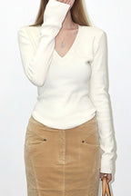 Tailored V-Neck Wool Blend Knit Top