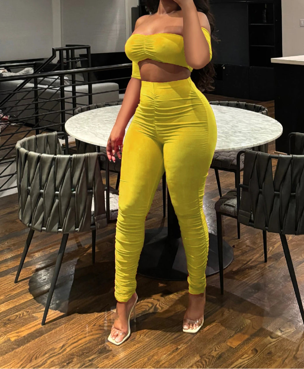 Ruched Off Shoulder Two Piece Pants Set Main image