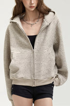 Soft Striped Relaxed Zip Up Hoodie