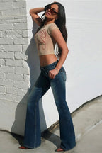 Script Print Cap Sleeve Cropped T-Shirt