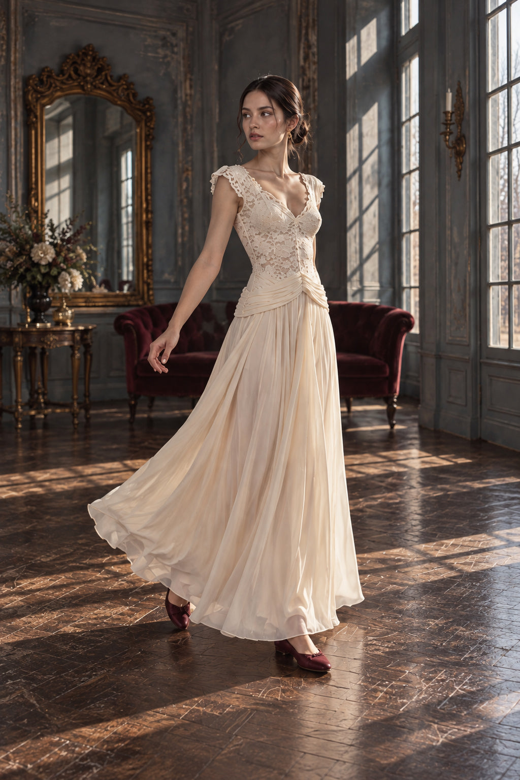 Sheer Lace V Neck Elegant Maxi Dress Main image