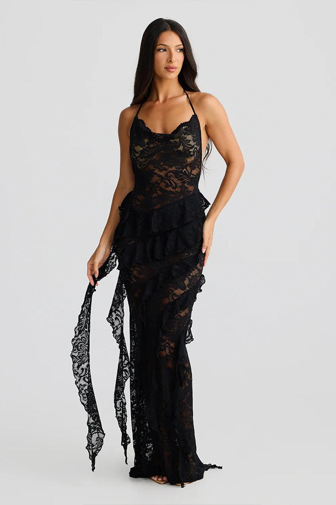 Halter V-Neck Lace Backless Bodycon Maxi Lace Dress Main image