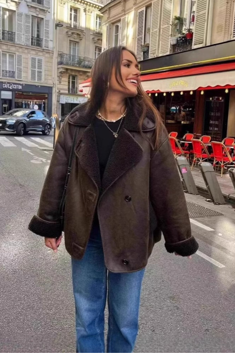 Shearling Suede Relaxed Fit Coat Secondary image