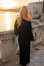 Round Neck Off-Shoulder Hollow Knitted Bodycon Maxi Dress