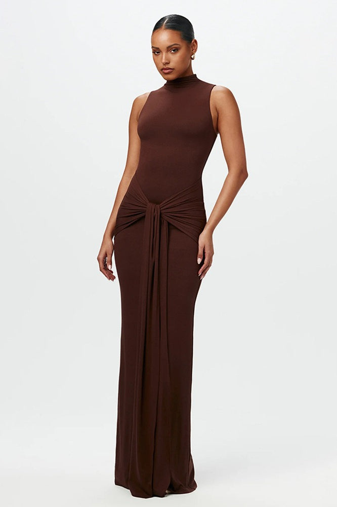 Chic Solid Crew Neck Sleeveless Tie Bodycon Dress Main image