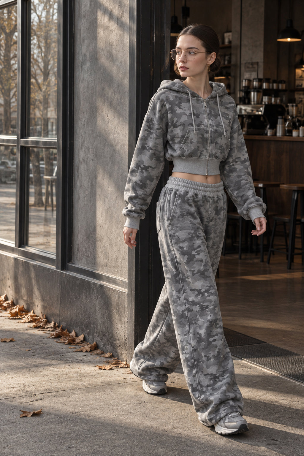 Pink Camo Zip Hoodie Two Piece Set Main image