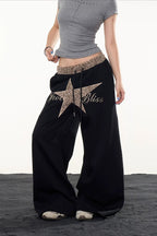 Star Leopard Embroidered Wide Leg Pants