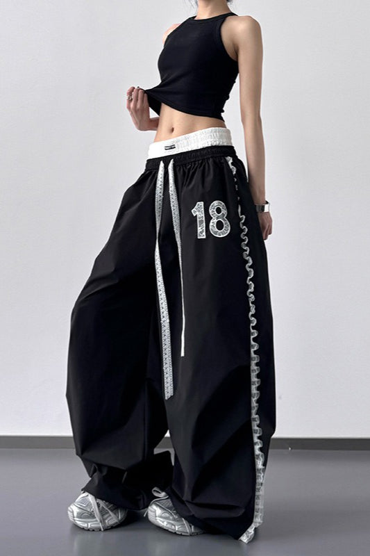 High Waist Slim Lace Trim Double Waist Casual Pants Main image