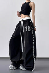 High Waist Slim Lace Trim Double Waist Casual Pants