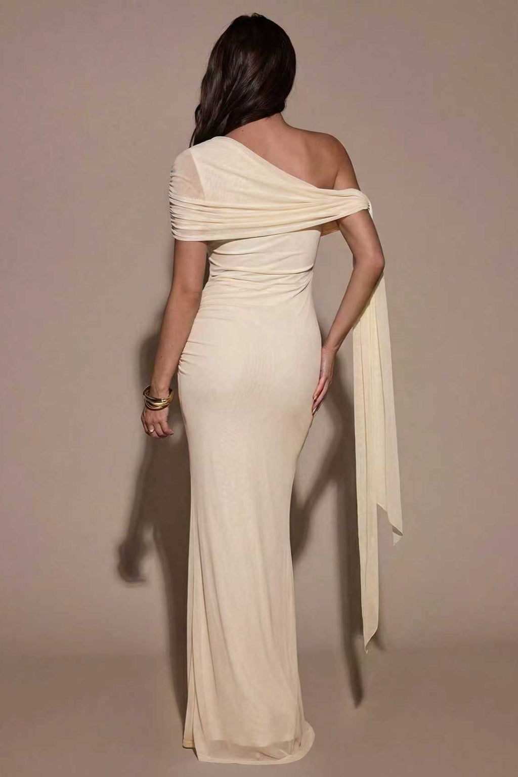 One-Shoulder Asymmetric Ruched Maxi Dress