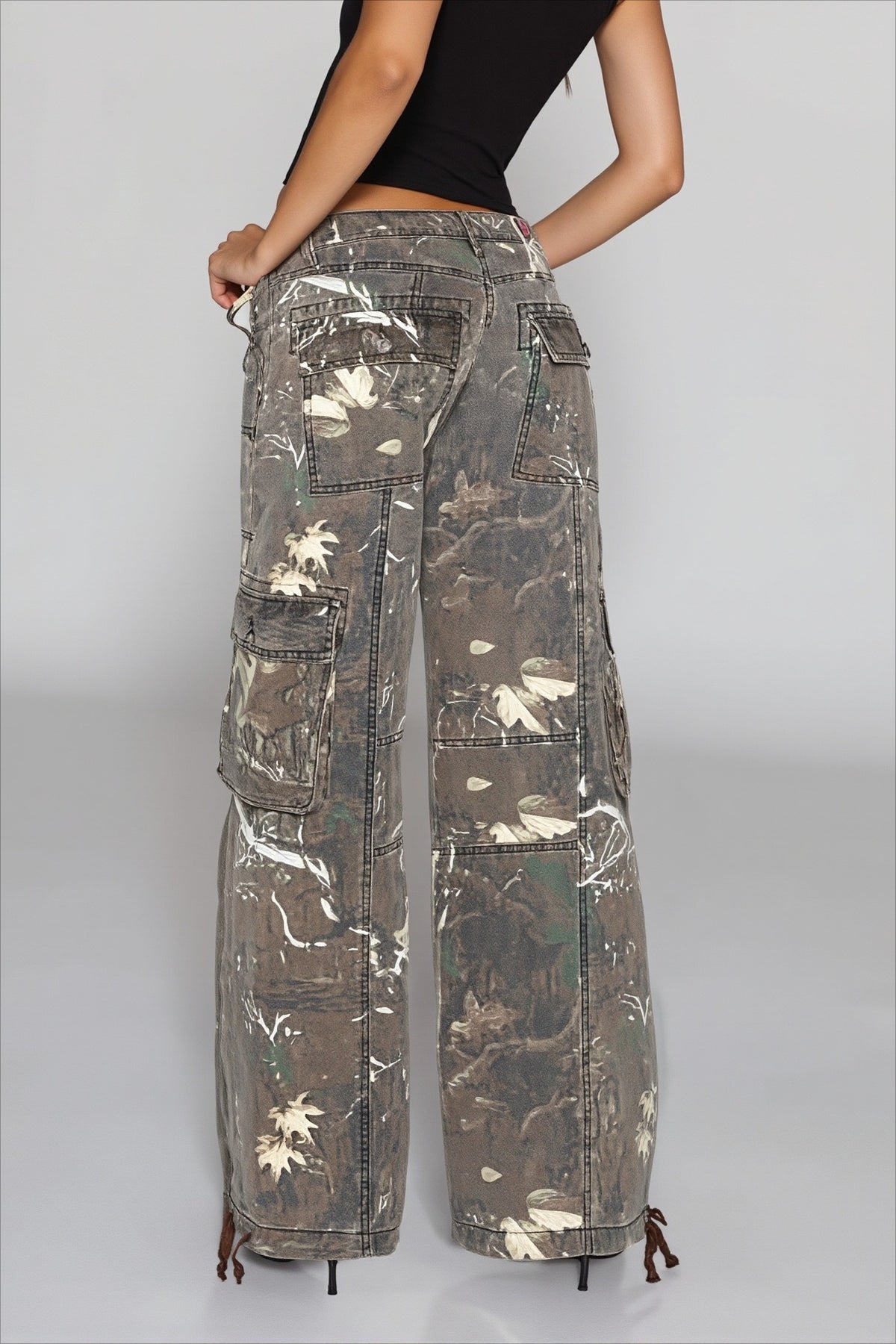 Woodland Camo Wide Leg Cargo Jeans