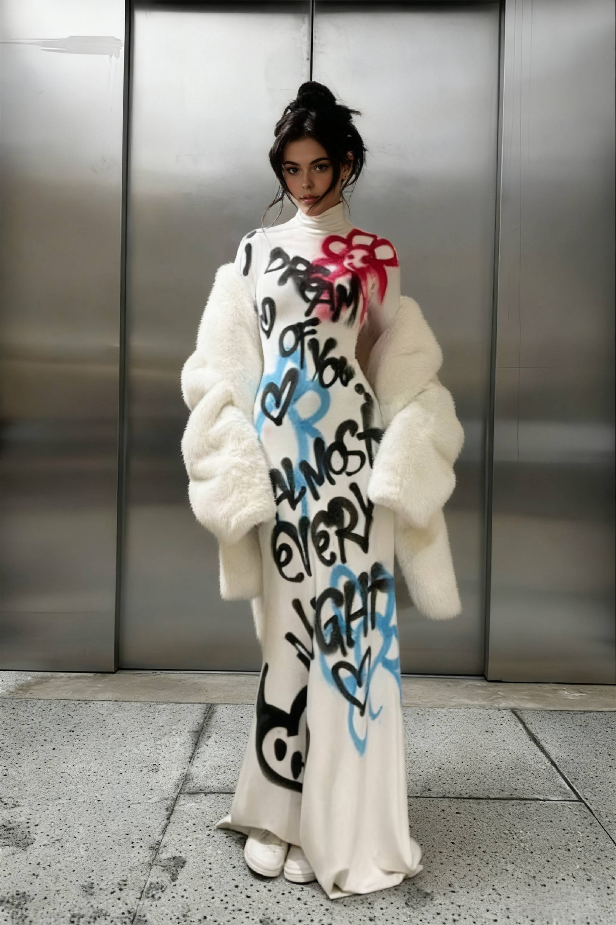 High Neck Graffiti Color Block Bodycon Maxi Dress Main image