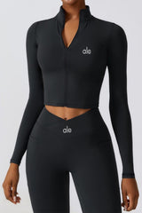Quick Dry Stand Collar Zip Jacket Leggings Activewear Set