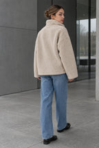 Solid Relaxed Shearling High Neck Jacket
