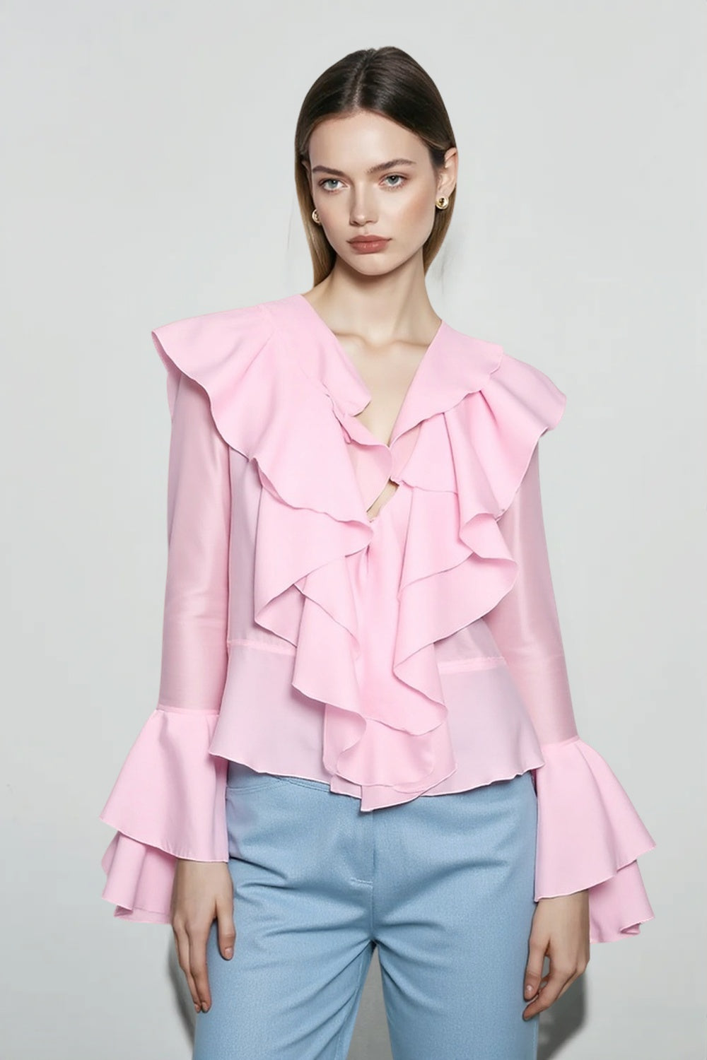 Chiffon Flare Sleeve Cropped Blouse Main image