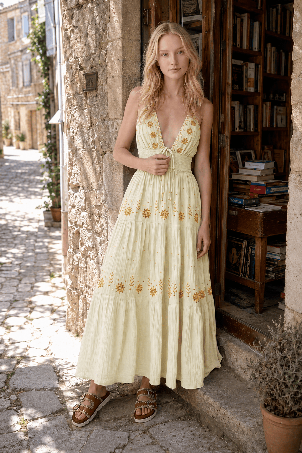 Floral Tie-Up Halter Boho Dress