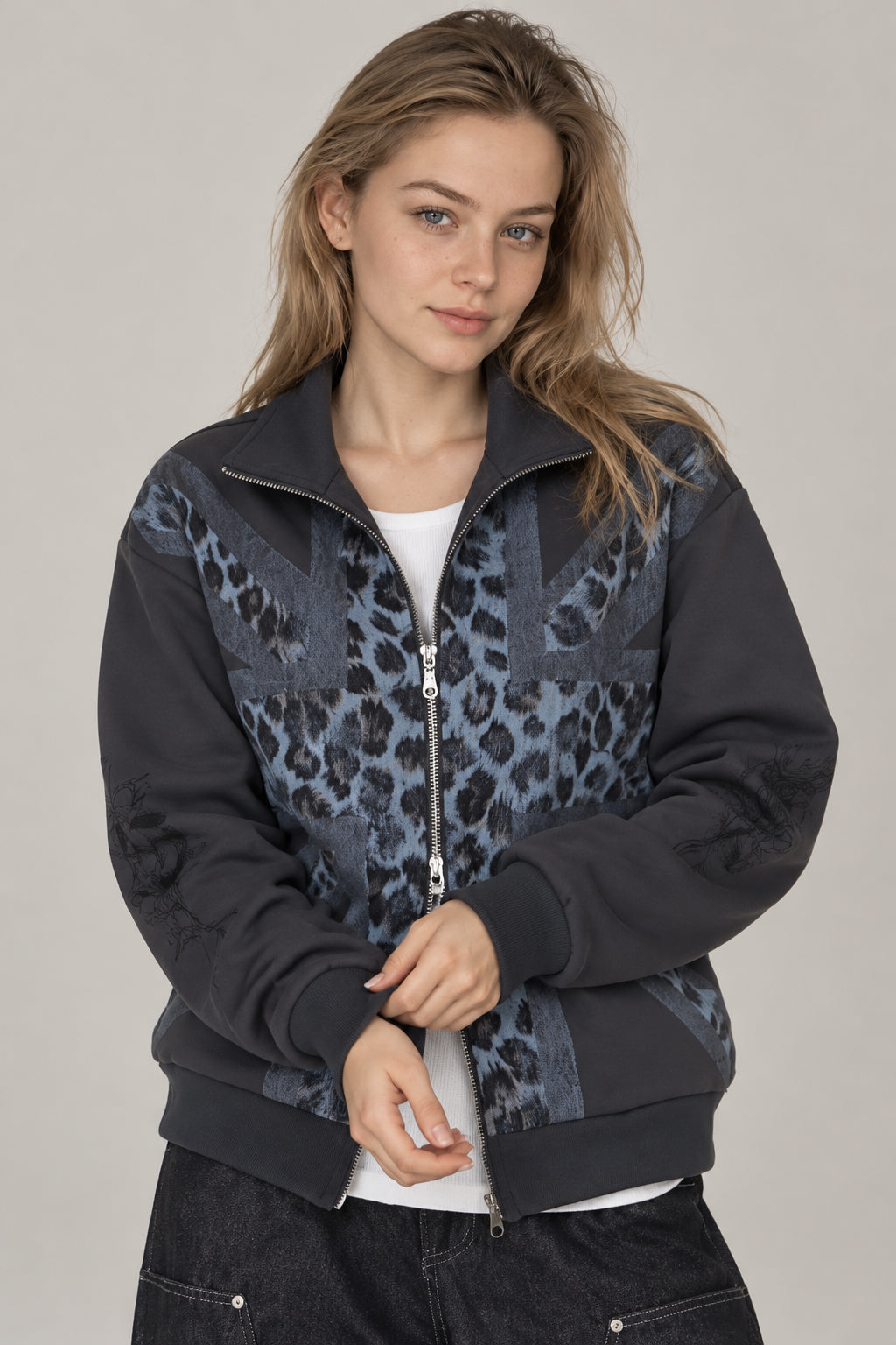 Leopard Panel Zip Jacket