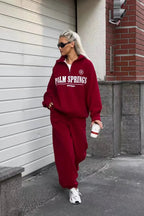 Letter Print Half Zip Hoodie