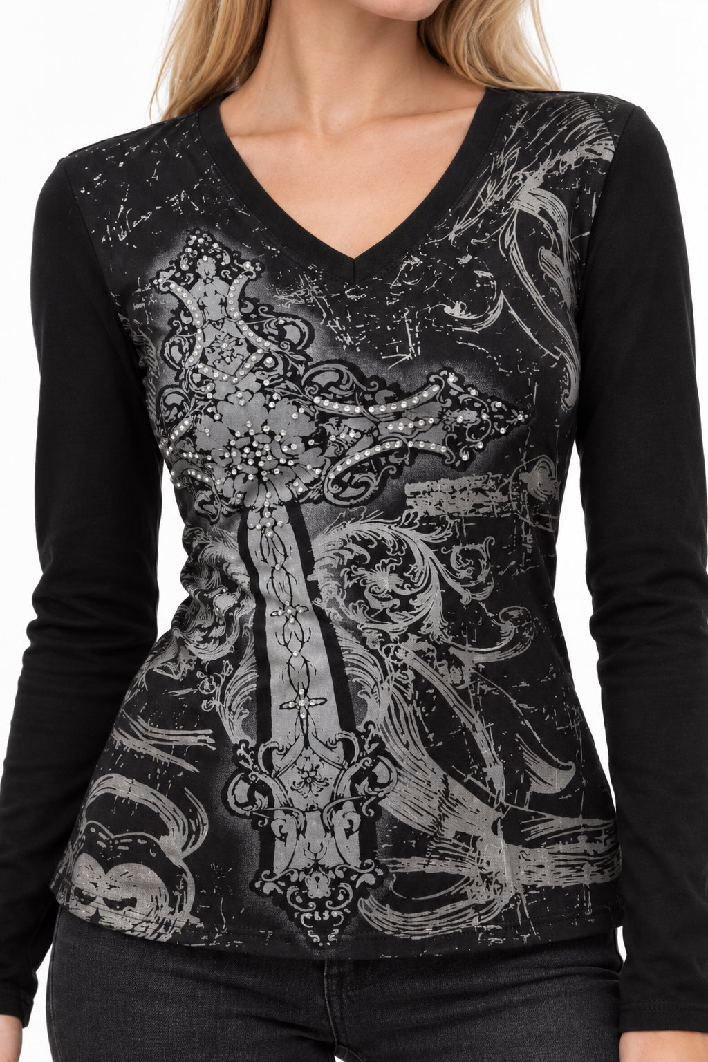 Gothic V-neck Graphic Cotton T-shirt Main image