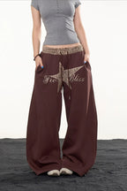Star Leopard Embroidered Wide Leg Pants