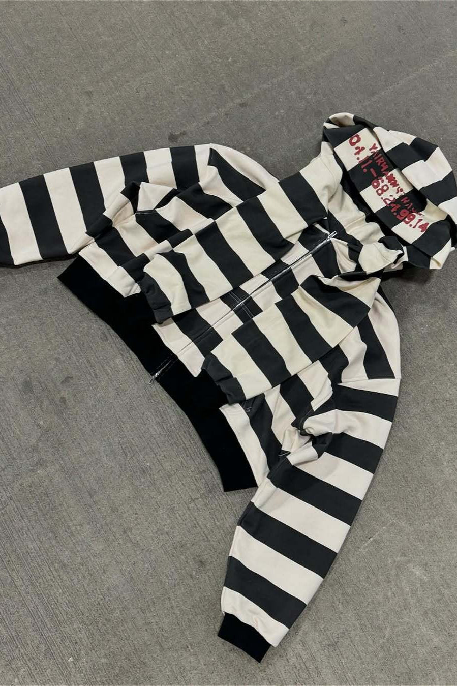Black White Striped Cropped Zip Hoodie