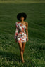 DressBetty - Women Fashion Floral Print Cutout Lantern Long Sleeve Dress