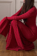 Ruffled Panel Knit Maxi Sweater Dress