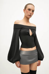 Off-Shoulder Puff Sleeve Lace Crop Top