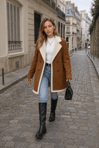 Suede Wool Blend Mid Length Overcoat
