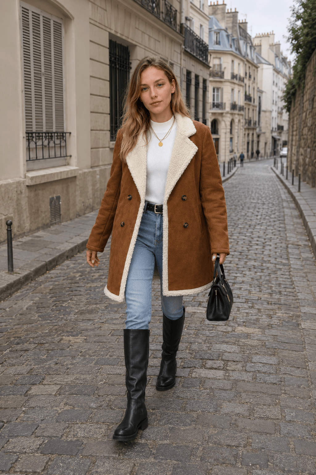 Suede Wool Blend Mid Length Overcoat