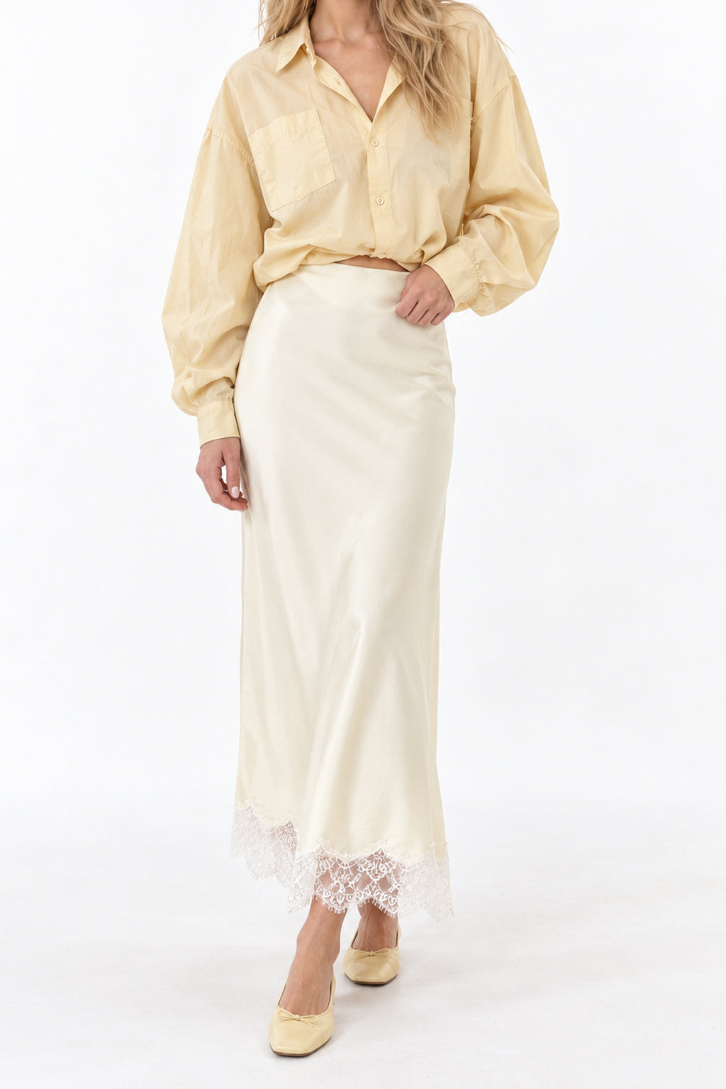 Lace-Trim Straight Maxi Skirt Main image