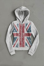 Distressed Union Jack Rhinestone Full Zip Hoodie